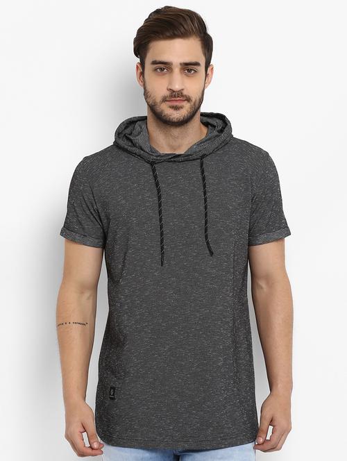 black melange hooded t-shirt - 17129222 - Very Small Image - 1