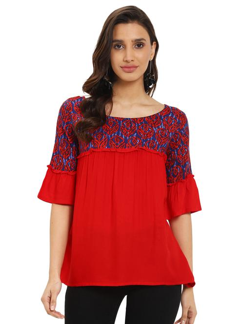 red viscose ruffle top - 17134006 - Very Small Image - 1