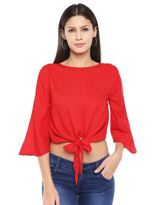 tie front crop top - 17134156 - Very Small Image - 1