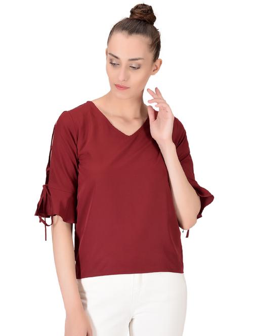 tie up sleeves solid top - 17134268 - Very Small Image - 1