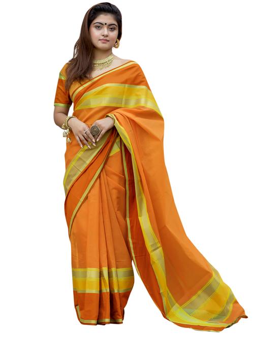 solid bordered saree with blouse - 17134644 - Very Small Image - 1