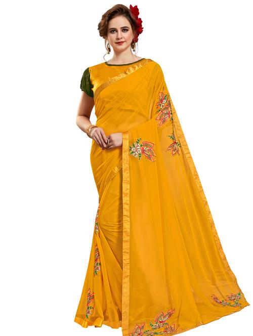 solid embroidered saree with blouse - 17134650 - Very Small Image - 1