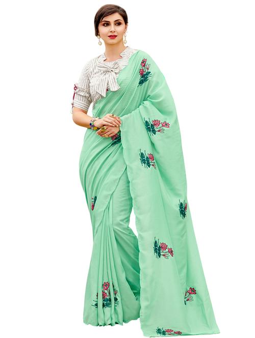 solid embroidered saree with blouse - 17134672 - Very Small Image - 1