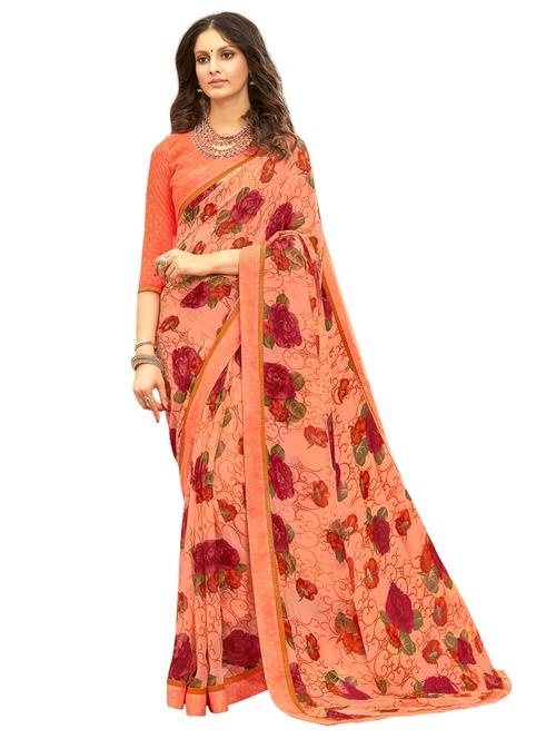 floral printed saree with blouse - 17134687 - Very Small Image - 1