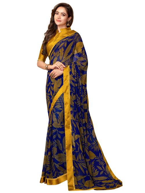 contrast printed saree with blouse - 17134688 - Very Small Image - 1