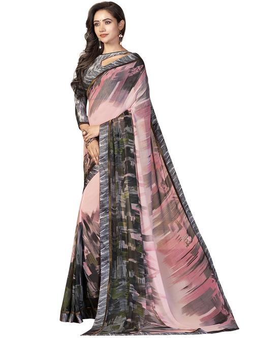 abstract printed saree with blouse - 17134693 - Very Small Image - 1