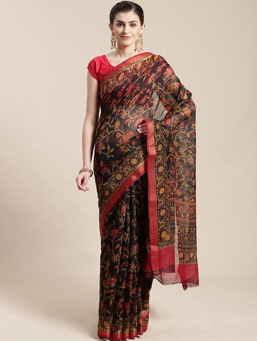 floral woven saree with blouse - 17134810 - Very Small Image - 1
