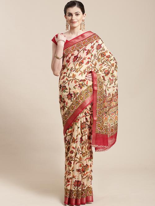 floral woven saree with blouse - 17134814 - Very Small Image - 1