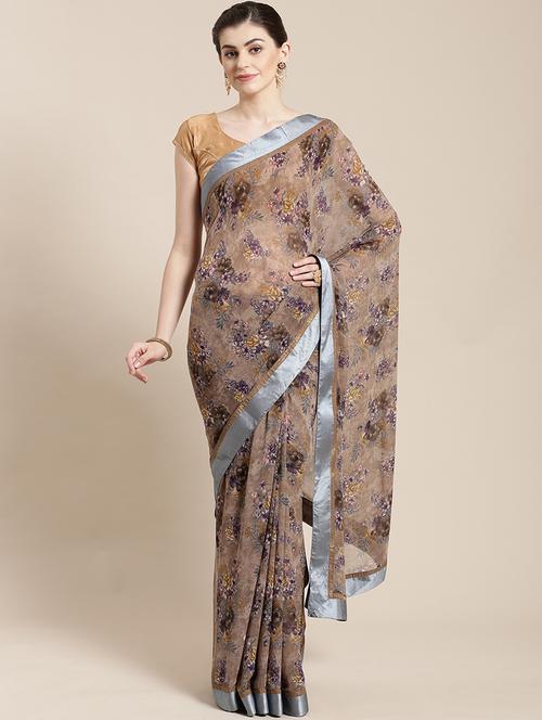 floral woven saree with blouse - 17134816 - Very Small Image - 1
