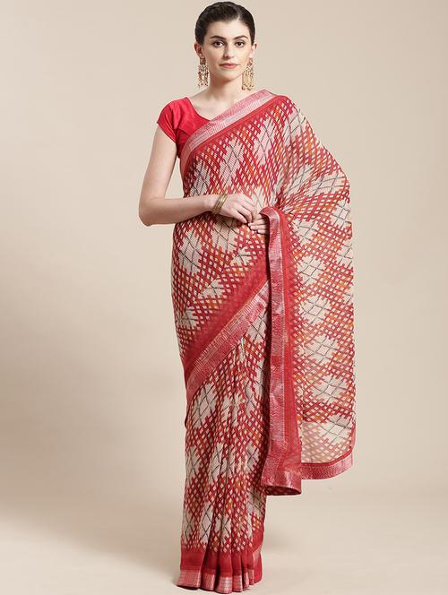 printed woven saree with blouse - 17134822 - Very Small Image - 1