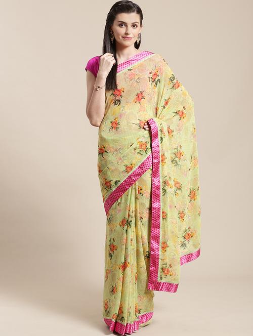 floral woven saree with blouse - 17134828 - Very Small Image - 1