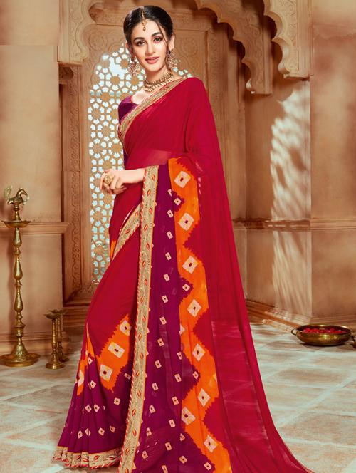 tie & dye printed saree with blouse - 17135132 - Very Small Image - 1