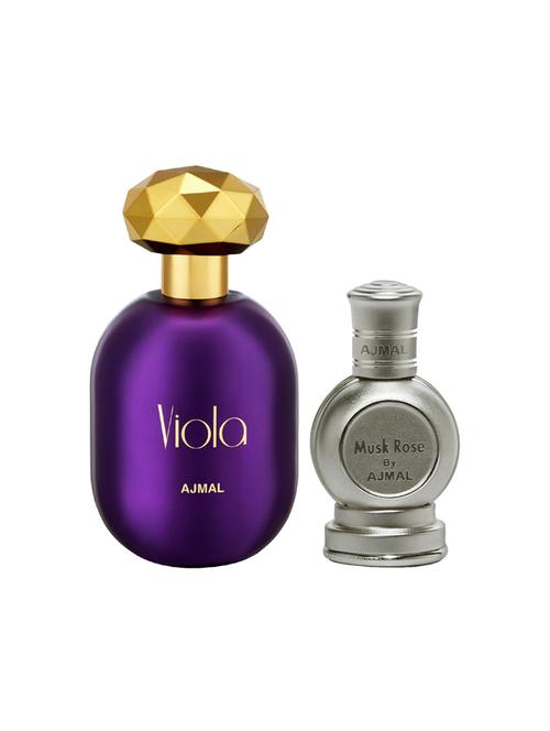 ajmal viola edp 75ml for women and rose concentrated oil musky alcohol-free attar 12ml for unisex + 2 parfum testers free - 17135406 - Very Small Image - 1
