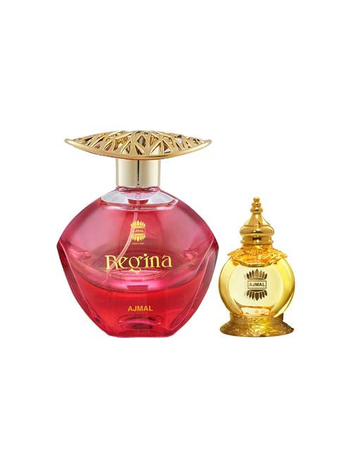 ajmal regina edp 100ml for women and mukhallat al wafa cp musky alcohol-free attar 12ml for unisex + 2 parfum testers free - 17135439 - Very Small Image - 1