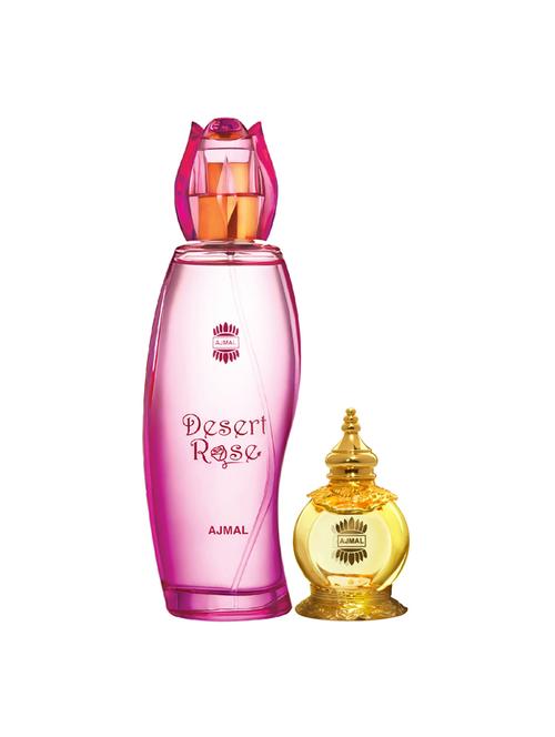 ajmal desert rose edp 100ml for women and mukhallat al wafa cp alcohol-free attar 12ml for unisex + 2 parfum testers free - 17135442 - Very Small Image - 1
