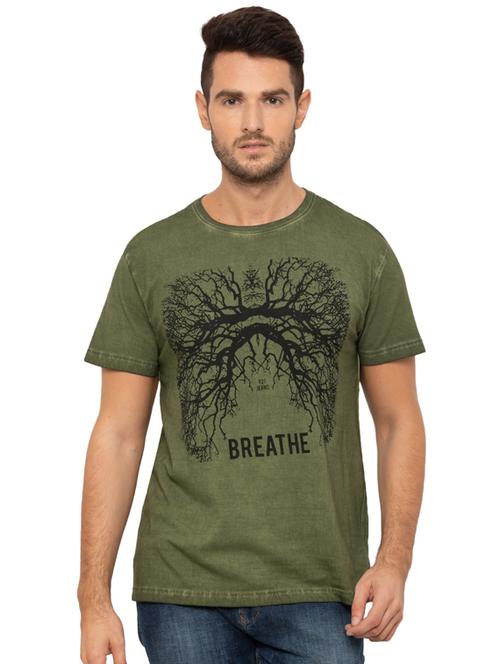 olive green front print t-shirt - 17136586 - Very Small Image - 1