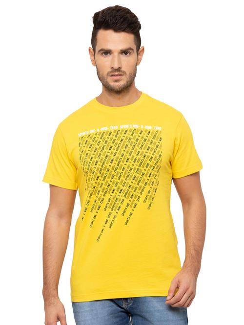 yellow typographic front print t-shirt - 17136598 - Very Small Image - 1