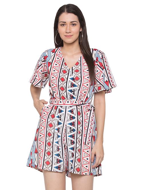 overlap neck printed romper - 17136665 - Very Small Image - 1