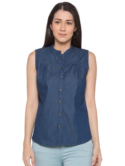mandarin neck sleeveless ahirt - 17136666 - Very Small Image - 1