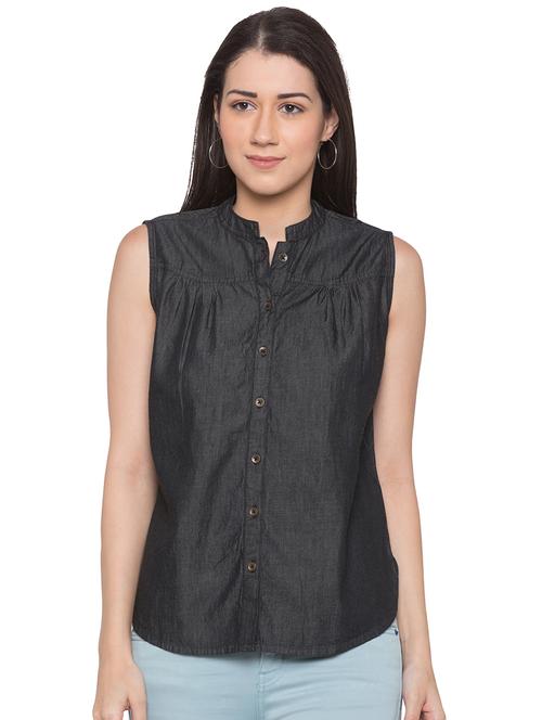 mandarin neck sleeveless ahirt - 17136667 - Very Small Image - 1