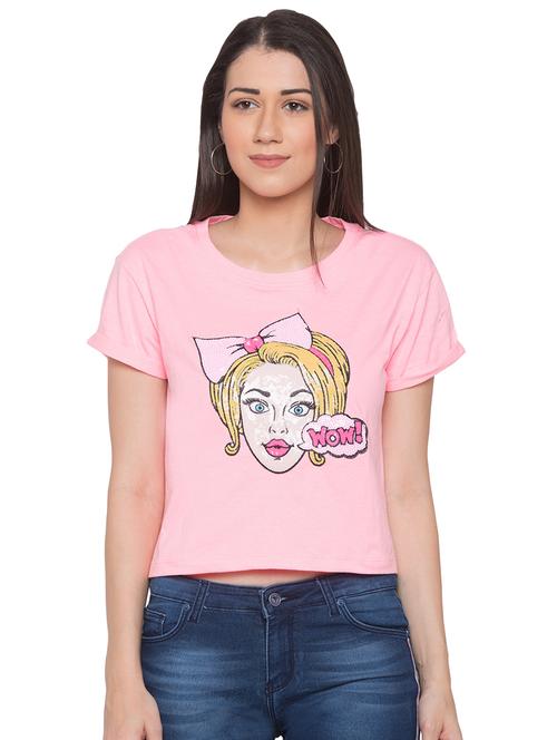 sequin patch round neck tee - 17136676 - Very Small Image - 1