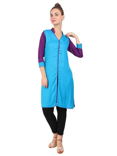 turquoise a-line kurta - 17137197 - Very Small Image - 1