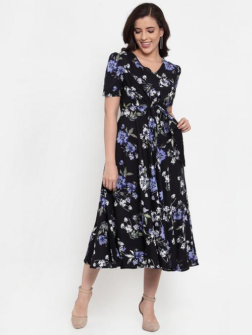 tie front floral flared dress - 17137293 - Very Small Image - 1