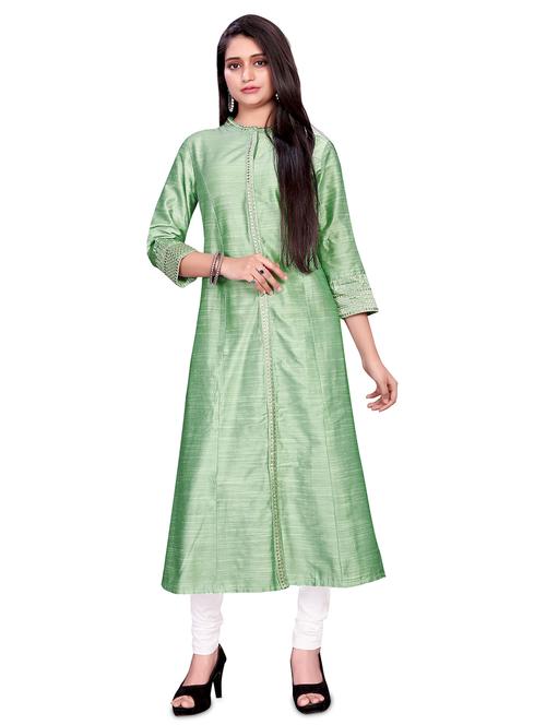 solid silk blend a-line kurta - 17137307 - Very Small Image - 1