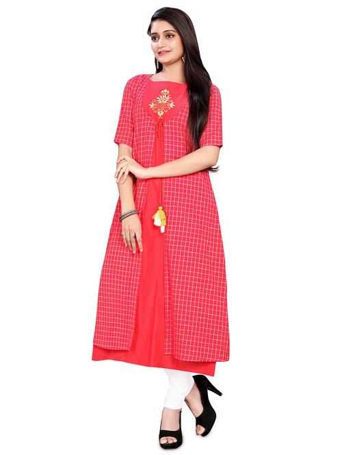 checkered layered kurta - 17137309 - Very Small Image - 1