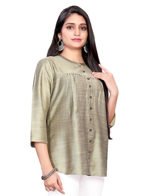 solid silk blend straight kurti - 17137325 - Very Small Image - 1