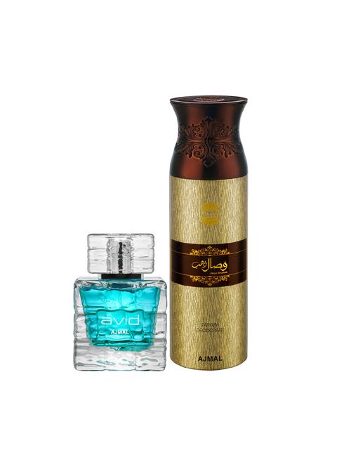ajmal avid edp aquatic woody perfume 75ml for men and wisal dhahab deodorant 200ml for men+ 2 parfum testers free - 17137707 - Very Small Image - 1