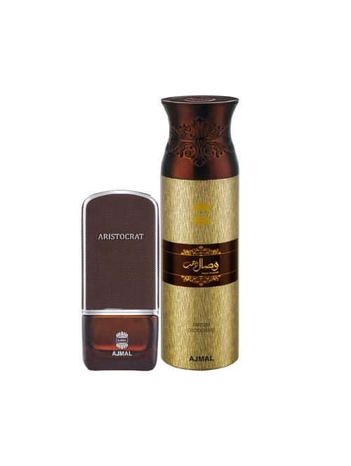 ajmal aristocrat edp woody perfume 75ml for men and wisal dhahab deodorant 200ml for men+ 2 parfum testers free - 17137708 - Very Small Image - 1