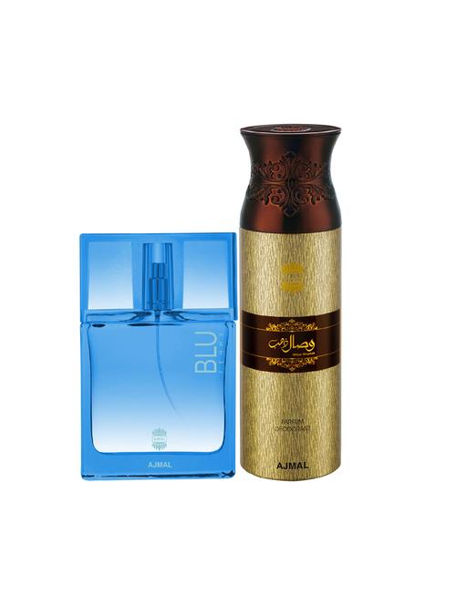 ajmal blu femme edp woody perfume 50ml for women and wisal dhahab deodorant 200ml for men+ 2 parfum testers free - 17137721 - Very Small Image - 1