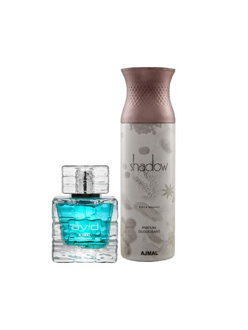 ajmal avid edp aquatic woody perfume 75ml for men and shadow homme deodorant woody 200ml for men+ 2 parfum testers free - 17137738 - Very Small Image - 1