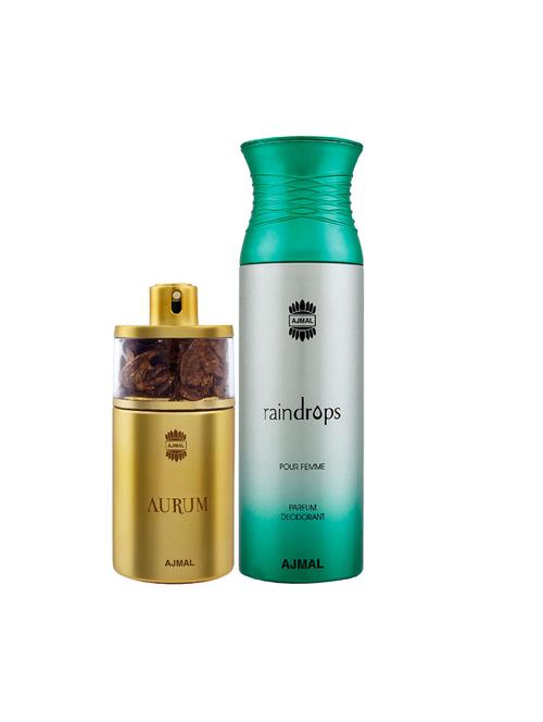 ajmal aurum edp perfume 75ml for women and raindrops femme deodorant chypre 200ml for women + 2 parfum testers free - 17137758 - Very Small Image - 1