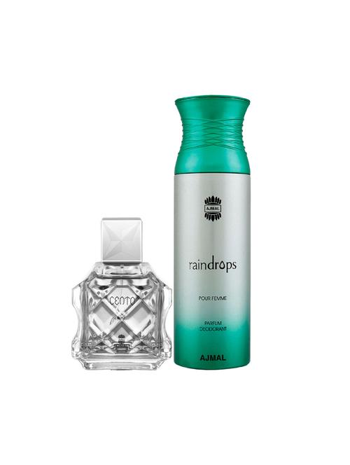 ajmal cento edp aromatic perfume 100ml for men and raindrops femme deodorant chypre 200ml for women+ 2 parfum testers free - 17137772 - Very Small Image - 1
