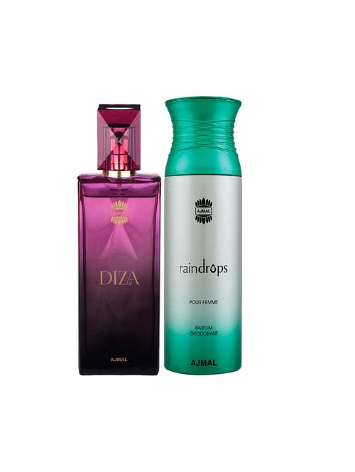 ajmal diza edp perfume 100ml for women and raindrops femme deodorant chypre 200ml for women+ 2 parfum testers free - 17137775 - Very Small Image - 1