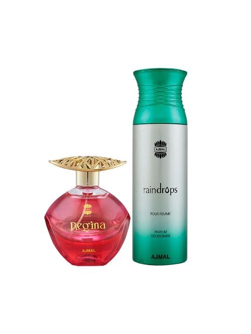 ajmal regina edp perfume 100ml for women and raindrops femme deodorant chypre 200ml for women+ 2 parfum testers free - 17137777 - Very Small Image - 1