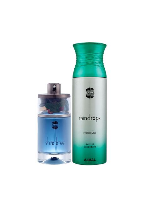 ajmal shadow him edp spicy woody perfume 75ml for men and raindrops femme deodorant 200ml for women+ 2 parfum testers free - 17137785 - Very Small Image - 1
