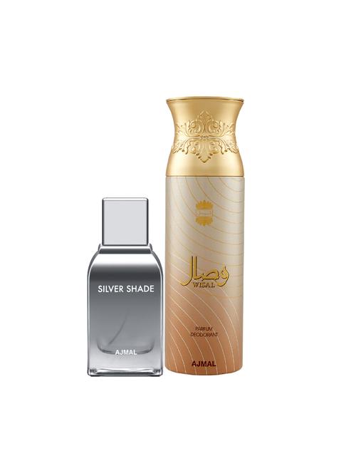 ajmal silver shade edp woody perfume 100ml for men and wisal deodorant musky 200ml for women+ 2 parfum testers free - 17137797 - Very Small Image - 1