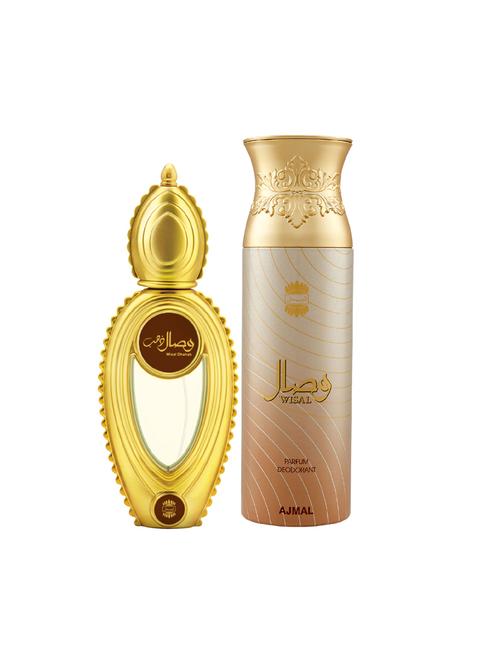 ajmal wisal dhahab edp perfume 50ml for men and wisal deodorant musky 200ml for women+ 2 parfum testers free - 17137799 - Very Small Image - 1