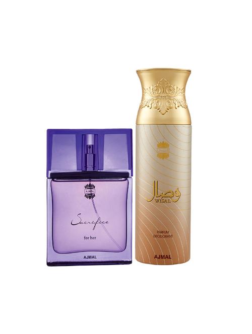ajmal sacrifice for her edp musky perfume 50ml for women and wisal deodorant musky 200ml for women+ 2 parfum testers free - 17137815 - Very Small Image - 1