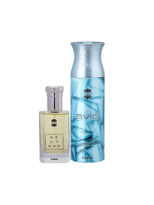 ajmal neutron edp perfume 100ml for men and avid homme deodorant aquatic woody 200ml for men+ 2 parfum testers free - 17137825 - Very Small Image - 1