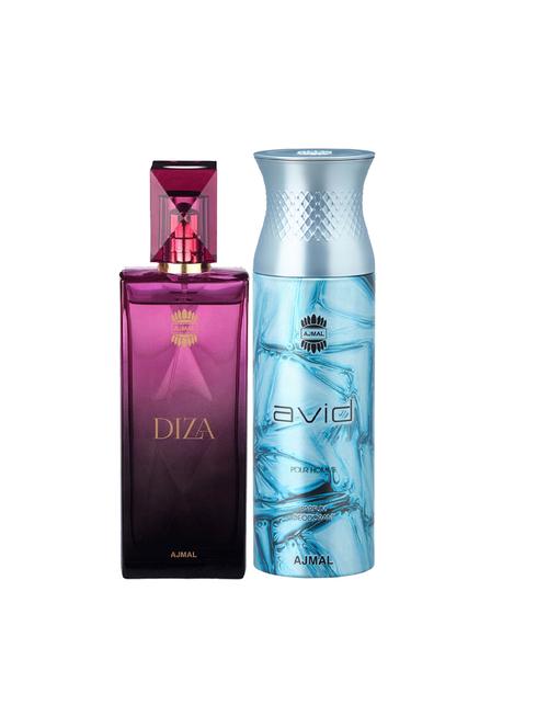 ajmal diza edp perfume 100ml for women and avid homme deodorant aquatic woody 200ml for men+ 2 parfum testers free - 17137837 - Very Small Image - 1