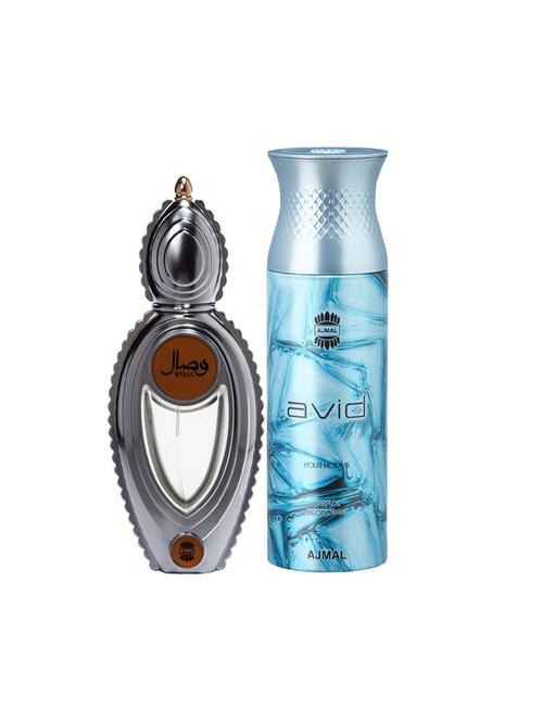 ajmal wisal edp musky perfume 50ml for women and avid homme deodorant aquatic woody 200ml for men+ 2 parfum testers free - 17137842 - Very Small Image - 1
