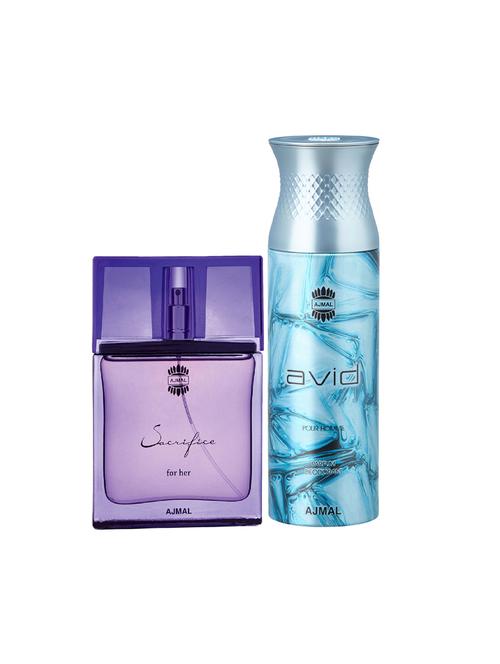 ajmal sacrifice for her edp musky 50ml for women and avid homme deodorant 200ml for men+ 2 parfum testers free - 17137846 - Very Small Image - 1
