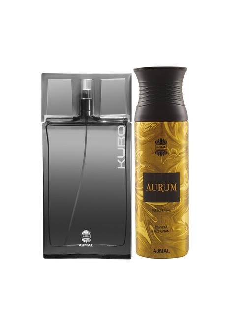 ajmal kuro edp aromatic spicy perfume 90ml for men and aurum femme deodorant 200ml for women+ 2 parfum testers free - 17137869 - Very Small Image - 1