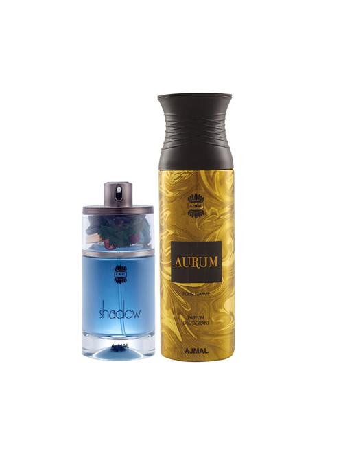 ajmal shadow him edp spicy woody perfume 75ml for men and aurum femme deodorant 200ml for women+ 2 parfum testers free - 17137878 - Very Small Image - 1