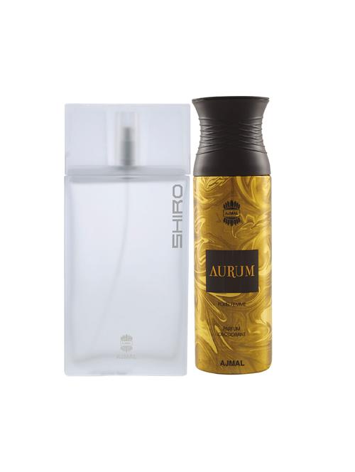ajmal shiro edp spicy perfume 90ml for men and aurum femme deodorant 200ml for women+ 2 parfum testers free - 17137881 - Very Small Image - 1