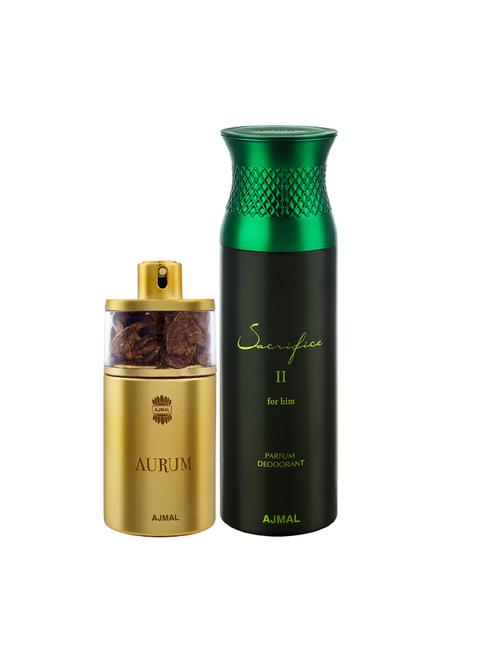 ajmal aurum edp perfume 75ml for women and sacrifice ii for him deodorant aromatic 200ml for men + 2 parfum testers free - 17137882 - Very Small Image - 1